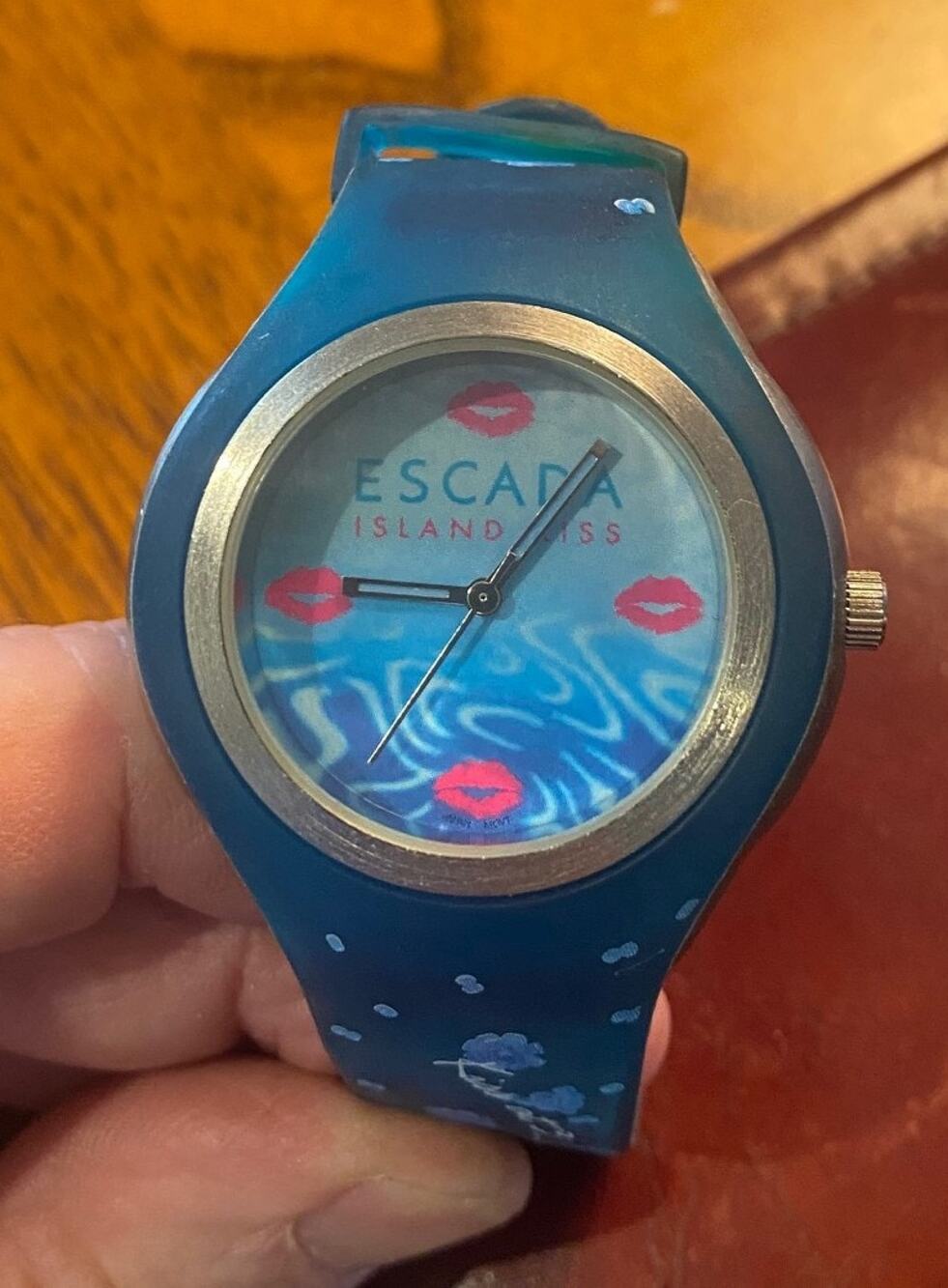 Women's 40mm Silver Tone and Blue Poly Watch, Escada Isl;and Kiss